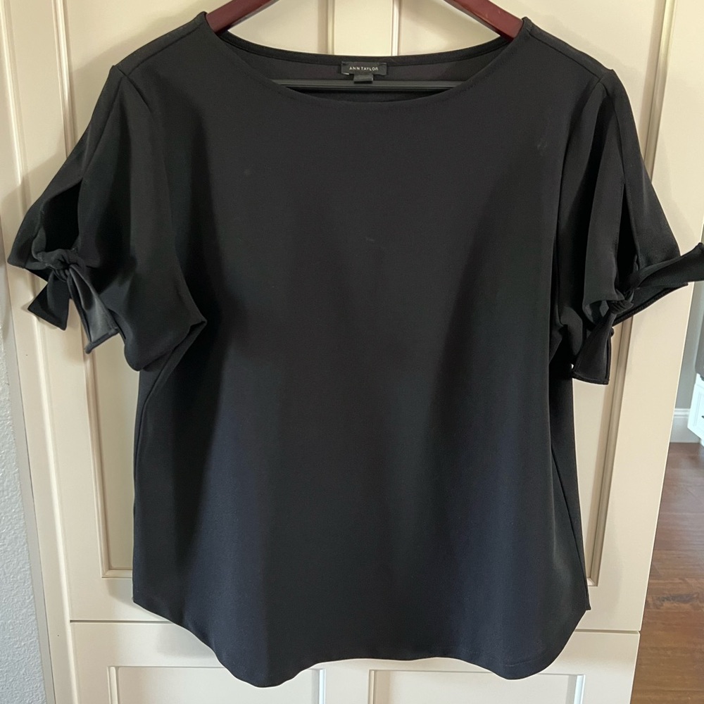 Ann Taylor black blouse with tie sleeves